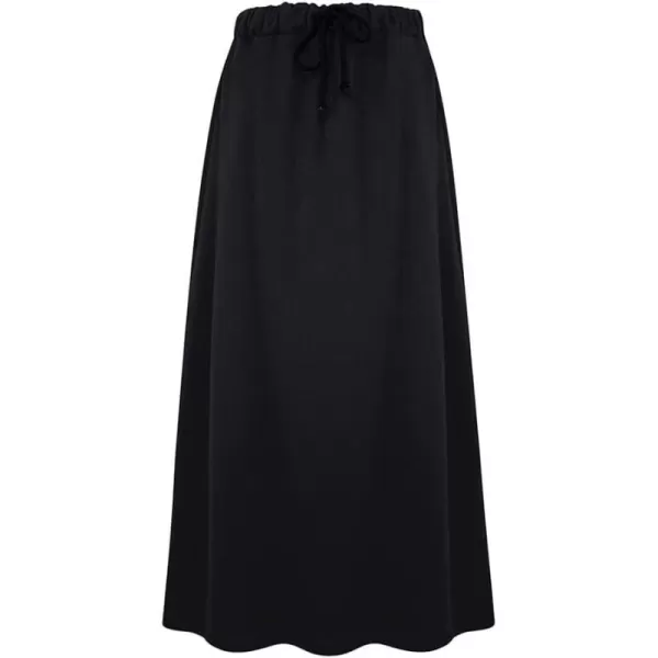 IDEALSANXUN Fleece Lined Long Skirts for Womens Elastic Waist Aline Warm Winter Skirts with PocketsBlackMidi Length