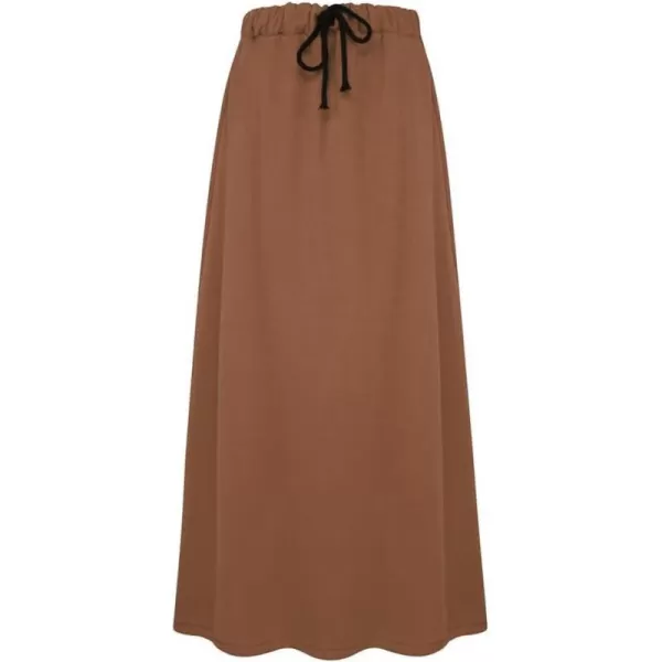 IDEALSANXUN Fleece Lined Long Skirts for Womens Elastic Waist Aline Warm Winter Skirts with PocketsCamel