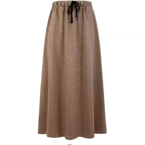 IDEALSANXUN Fleece Lined Long Skirts for Womens Elastic Waist Aline Warm Winter Skirts with PocketsDark KhakiMidi Length