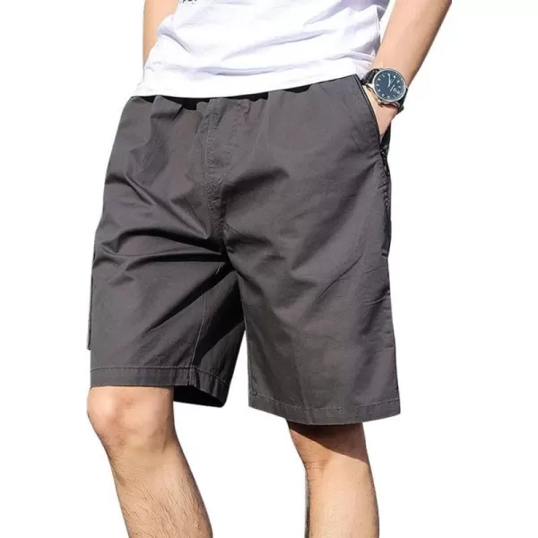 IDEALSANXUN Mens Causal Loose Cotton Cargo Shorts Elastic Waist Senior Short Cargo PantsGrey