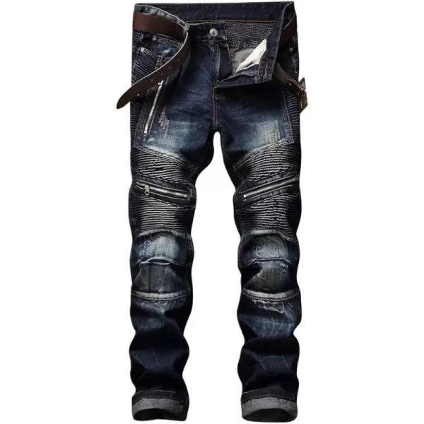 IDEALSANXUN Mens Ripped Stretchy Skinny Tight Biker Moto Jeans Rose Embroidery Denim Pants TrouserDark Blue 01