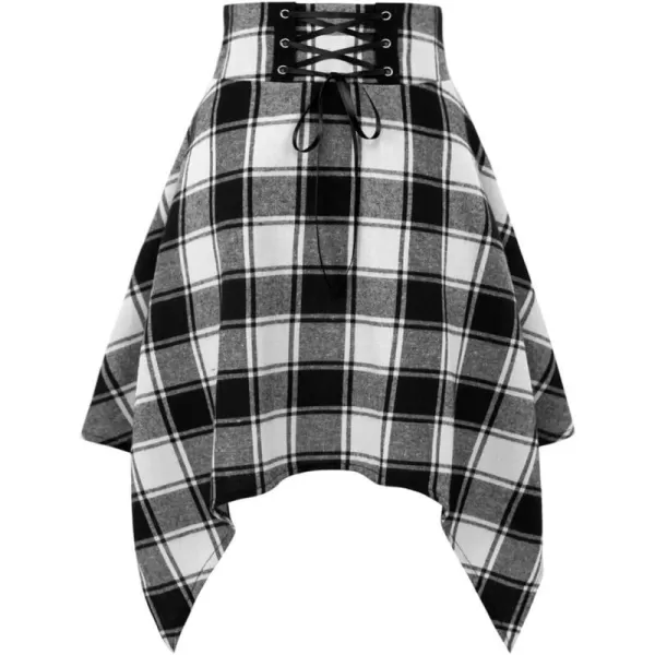 IDEALSANXUN Plaid Mini Skirt for Women High Waisted A Line Asymmetrical Lace Up Short Goth SkirtBlack 01