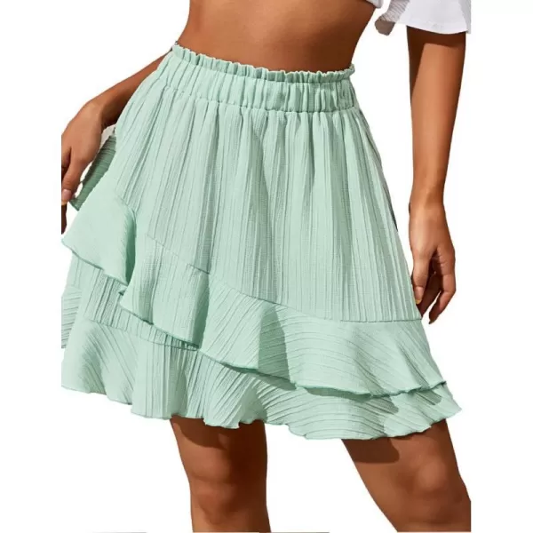 IDEALSANXUN Ruffle Mini Skirt for Women High Waisted Layered Asymmetrical Beach Spring Summer Short SkirtGreen