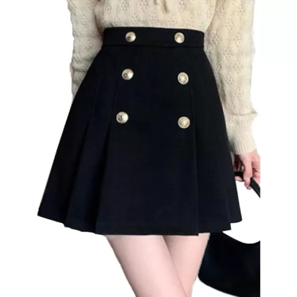 IDEALSANXUN Wool Mini Skirt for Women High Waisted Pleated A Line Pencil Bodycon Cute 2023 Trendy Short Fall SkirtsBlack