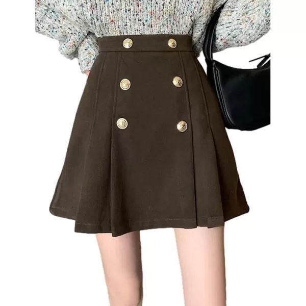 IDEALSANXUN Wool Mini Skirt for Women Pleated High Waisted A Line 2024 Trendy Short Fall Winter Cute SkirtsCoffee