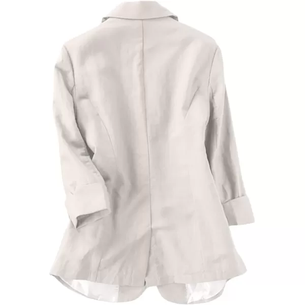 Cotton Linen Blazer for Womens Casual 34 Sleeve Open Front Linen JacketsBeige