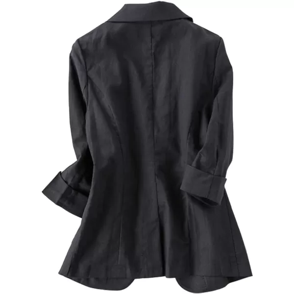 Cotton Linen Blazer for Womens Casual 34 Sleeve Open Front Linen JacketsBlack