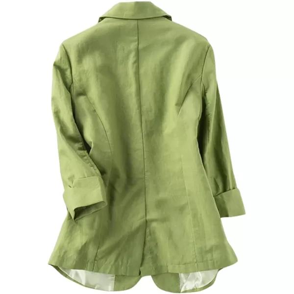 Cotton Linen Blazer for Womens Casual 34 Sleeve Open Front Linen JacketsGreen