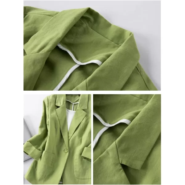 Cotton Linen Blazer for Womens Casual 34 Sleeve Open Front Linen JacketsGreen