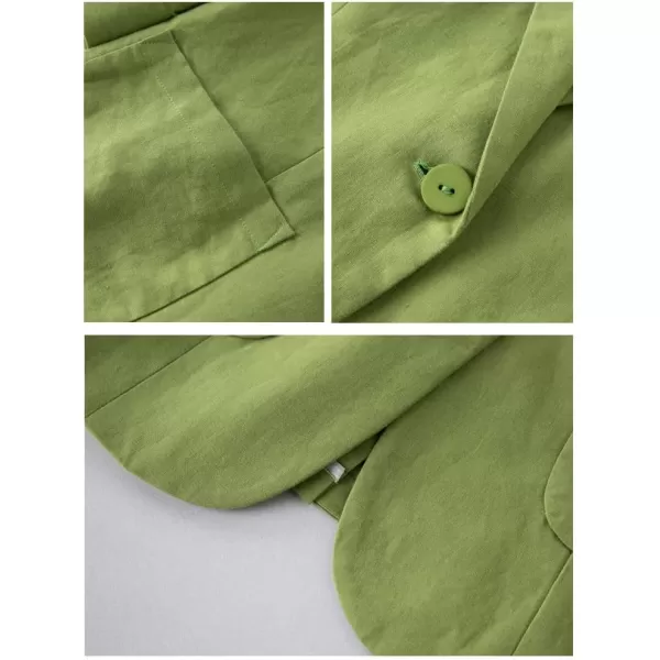 Cotton Linen Blazer for Womens Casual 34 Sleeve Open Front Linen JacketsGreen