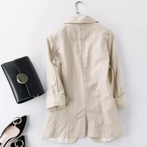 Cotton Linen Blazer for Womens Casual 34 Sleeve Open Front Linen JacketsKhaki