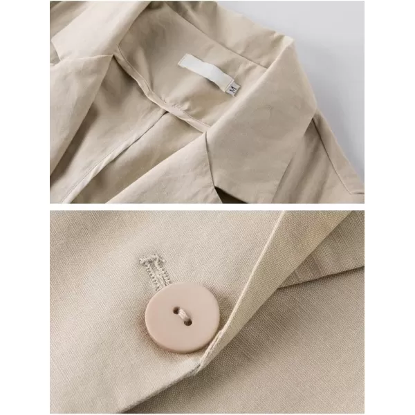 Cotton Linen Blazer for Womens Casual 34 Sleeve Open Front Linen JacketsKhaki