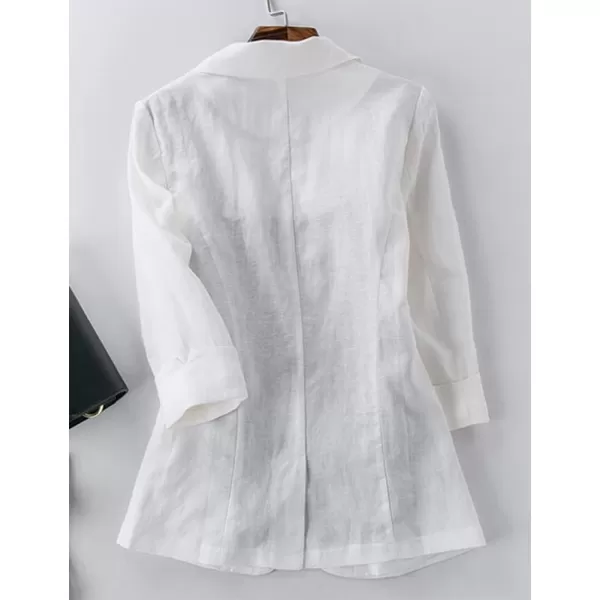 Cotton Linen Blazer for Womens Casual 34 Sleeve Open Front Linen JacketsWhite