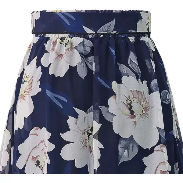 Floral Midi Skirts for Womens High Waist Aline Chiffon Boho Swing Beach SkirtBlue