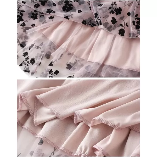 Floral Tulle Skirts for Womens Fall Winter High Waisted ALine Layered Mesh Midi SkirtPink
