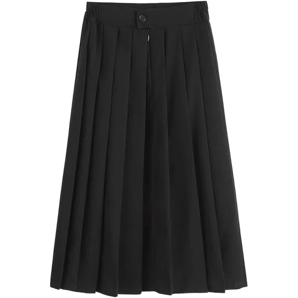 IDEALSANXUN Aline Pleated Skirts for Womens High Waist Midi Uniform Skirts with Side Elastic WaistBlack63cm