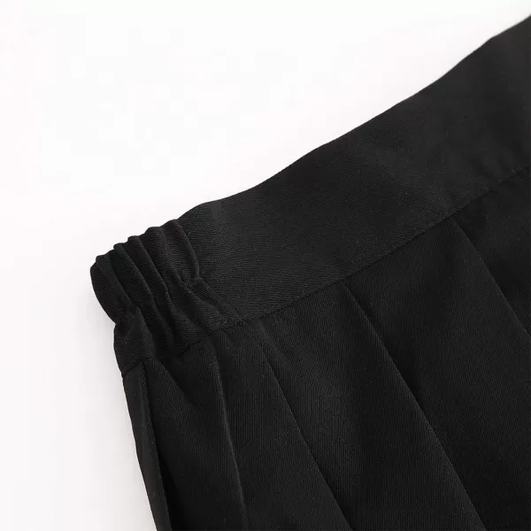IDEALSANXUN Aline Pleated Skirts for Womens High Waist Midi Uniform Skirts with Side Elastic WaistBlack63cm