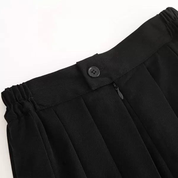 IDEALSANXUN Aline Pleated Skirts for Womens High Waist Midi Uniform Skirts with Side Elastic WaistBlack75cm