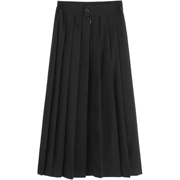 IDEALSANXUN Aline Pleated Skirts for Womens High Waist Midi Uniform Skirts with Side Elastic WaistBlack75cm