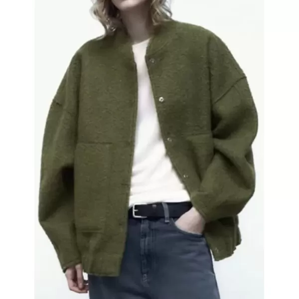 IDEALSANXUN Bomber Jacket Women Wool Coats Casual Oversized Button Down Lightweight Varsity Jackets 2023Army