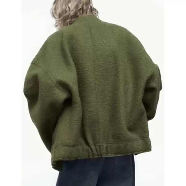 IDEALSANXUN Bomber Jacket Women Wool Coats Casual Oversized Button Down Lightweight Varsity Jackets 2023Army