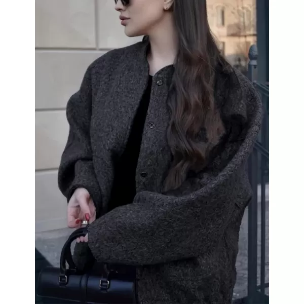 IDEALSANXUN Bomber Jacket Women Wool Coats Casual Oversized Button Down Lightweight Varsity Jackets 2023Black