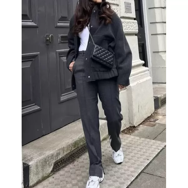 IDEALSANXUN Bomber Jacket Women Wool Coats Casual Oversized Button Down Lightweight Varsity Jackets 2023Black
