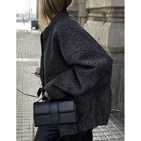 IDEALSANXUN Bomber Jacket Women Wool Coats Casual Oversized Button Down Lightweight Varsity Jackets 2023Black