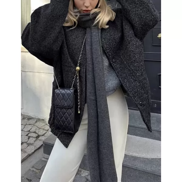 IDEALSANXUN Bomber Jacket Women Wool Coats Casual Oversized Button Down Lightweight Varsity Jackets 2023Black