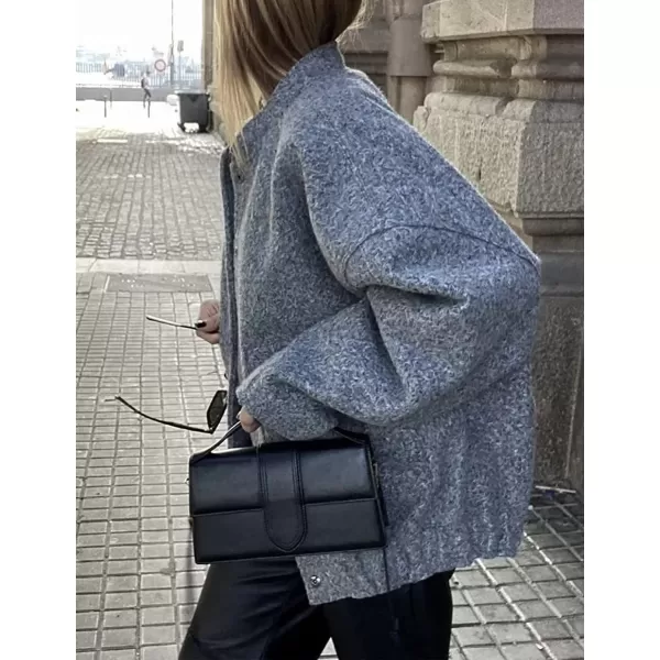IDEALSANXUN Bomber Jacket Women Wool Coats Casual Oversized Button Down Lightweight Varsity Jackets 2023Dark Grey