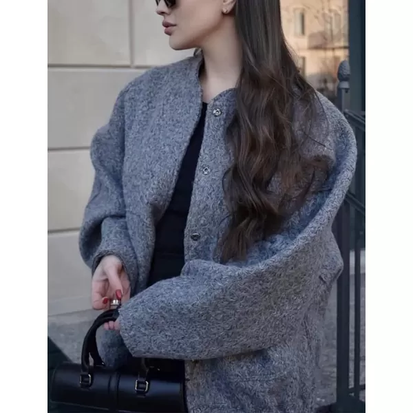 IDEALSANXUN Bomber Jacket Women Wool Coats Casual Oversized Button Down Lightweight Varsity Jackets 2023Dark Grey