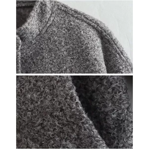IDEALSANXUN Bomber Jacket Women Wool Coats Casual Oversized Button Down Lightweight Varsity Jackets 2023Dark Grey
