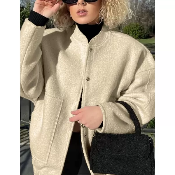 IDEALSANXUN Bomber Jacket Women Wool Coats Casual Oversized Button Down Lightweight Varsity Jackets 2023Khaki