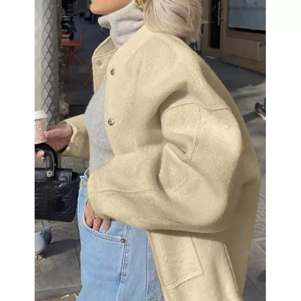 IDEALSANXUN Bomber Jacket Women Wool Coats Casual Oversized Button Down Lightweight Varsity Jackets 2023Khaki
