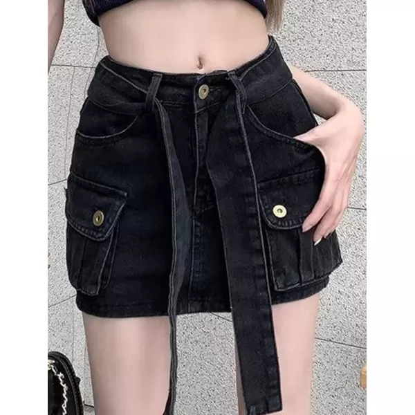 IDEALSANXUN Cargo Jean Skirt for Women High Waisted 2023 Pencil Bodycon Y2k Denim Fall SkirtBlack