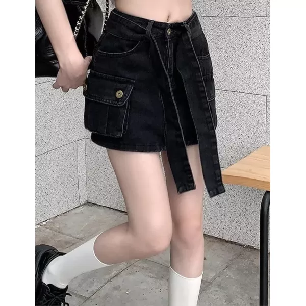 IDEALSANXUN Cargo Jean Skirt for Women High Waisted 2023 Pencil Bodycon Y2k Denim Fall SkirtBlack