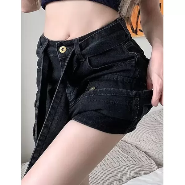 IDEALSANXUN Cargo Jean Skirt for Women High Waisted 2023 Pencil Bodycon Y2k Denim Fall SkirtBlack