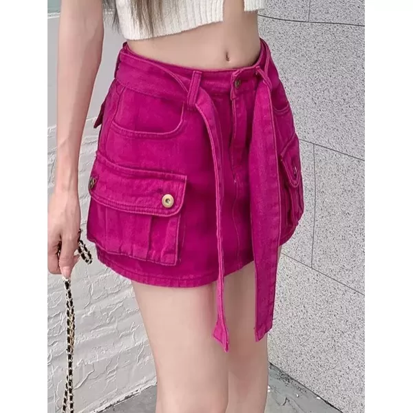 IDEALSANXUN Cargo Jean Skirt for Women High Waisted 2023 Pencil Bodycon Y2k Denim Fall SkirtRose