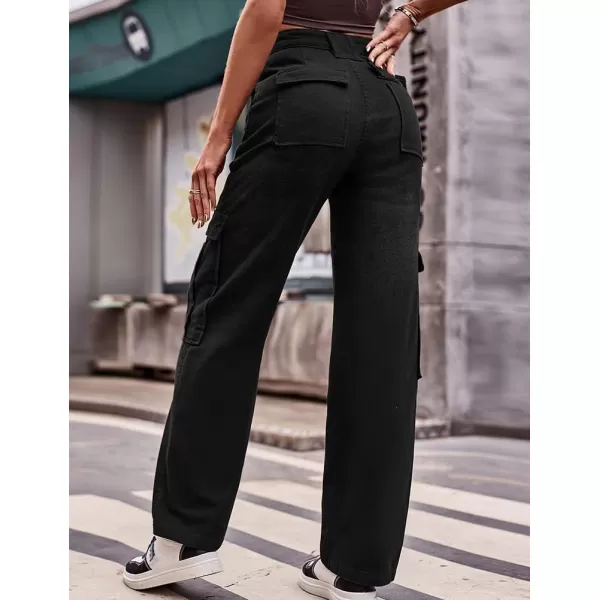 IDEALSANXUN Cargo Jeans for Women High Waisted Casual Baggy Trendy Outdoor Streetwear Y2k Pants Straight Leg Denim JeansBlack