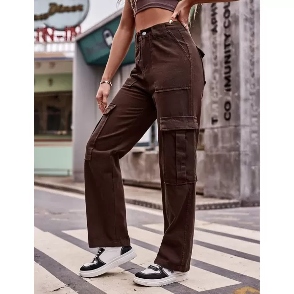 IDEALSANXUN Cargo Jeans for Women High Waisted Casual Baggy Trendy Outdoor Streetwear Y2k Pants Straight Leg Denim JeansCoffee