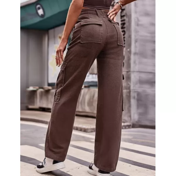 IDEALSANXUN Cargo Jeans for Women High Waisted Casual Baggy Trendy Outdoor Streetwear Y2k Pants Straight Leg Denim JeansCoffee