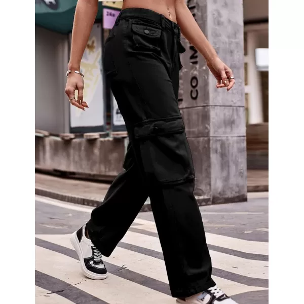 IDEALSANXUN Cargo Jeans for Women Straight Leg Boyfriend Y2k Baggy Jeans Trendy High Waisted Streetwear Cargo PantsBlack