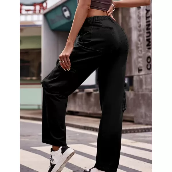 IDEALSANXUN Cargo Jeans for Women Straight Leg Boyfriend Y2k Baggy Jeans Trendy High Waisted Streetwear Cargo PantsBlack