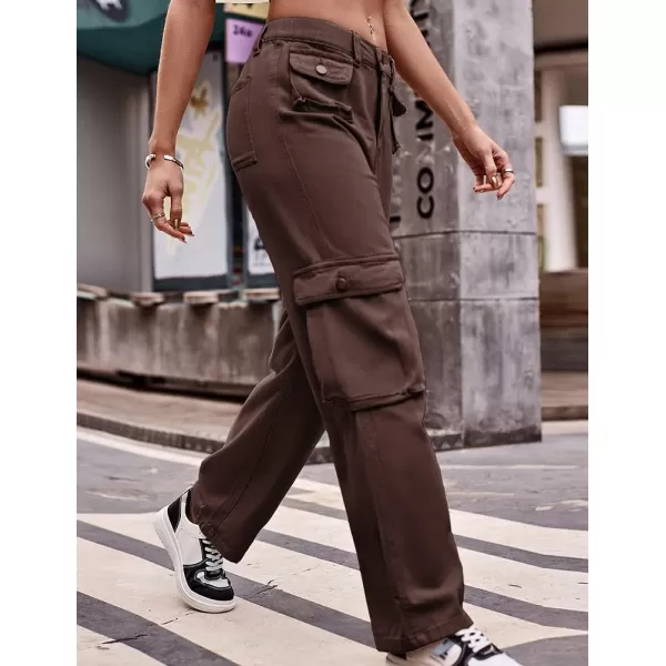 IDEALSANXUN Cargo Jeans for Women Straight Leg Boyfriend Y2k Baggy Jeans Trendy High Waisted Streetwear Cargo PantsCoffee