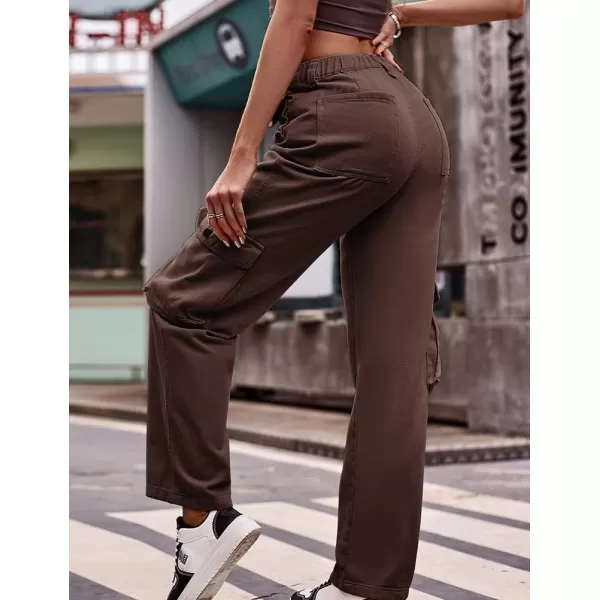 IDEALSANXUN Cargo Jeans for Women Straight Leg Boyfriend Y2k Baggy Jeans Trendy High Waisted Streetwear Cargo PantsCoffee