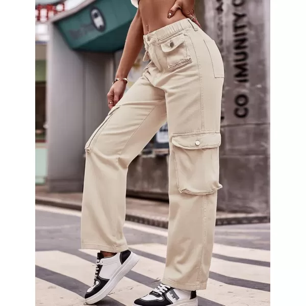 IDEALSANXUN Cargo Jeans for Women Straight Leg Boyfriend Y2k Baggy Jeans Trendy High Waisted Streetwear Cargo PantsKhaki