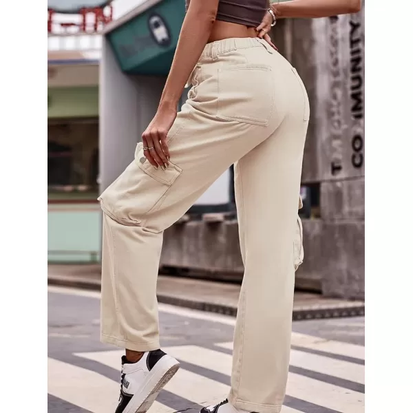 IDEALSANXUN Cargo Jeans for Women Straight Leg Boyfriend Y2k Baggy Jeans Trendy High Waisted Streetwear Cargo PantsKhaki