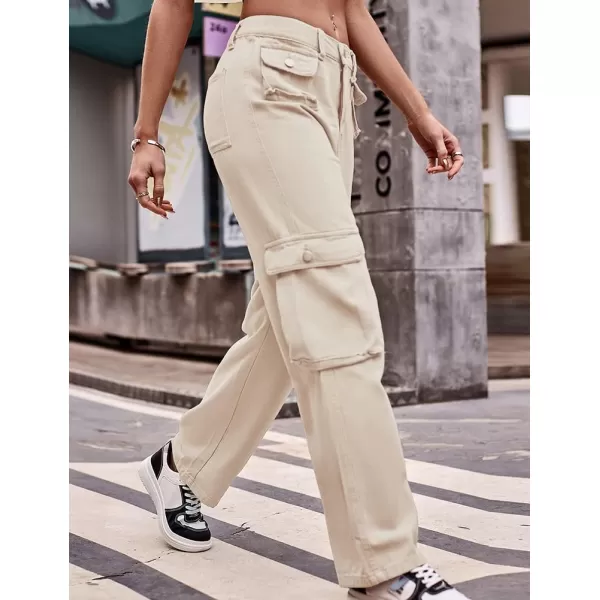IDEALSANXUN Cargo Jeans for Women Straight Leg Boyfriend Y2k Baggy Jeans Trendy High Waisted Streetwear Cargo PantsKhaki