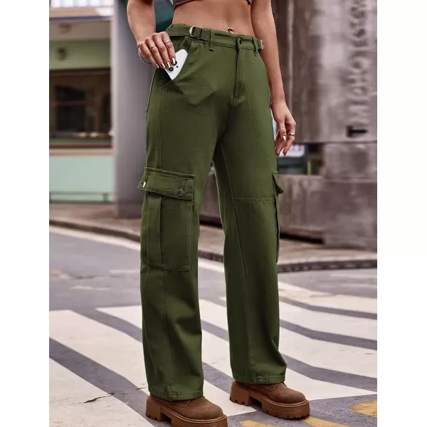 IDEALSANXUN Cargo Jeans for Women Streetwear Baggy Tactical Pants Trendy High Waisted Straight Leg Loose Boyfriend Y2k JeansArmy