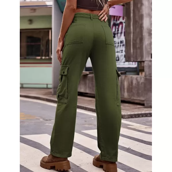 IDEALSANXUN Cargo Jeans for Women Streetwear Baggy Tactical Pants Trendy High Waisted Straight Leg Loose Boyfriend Y2k JeansArmy